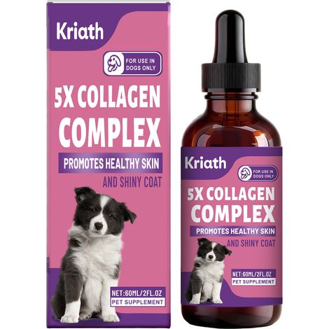 Gouttes de collagène pour chiens Kriath - Soin des articulations, nutrition de la peau et du pelage, formule douce, traitement délicat 60 ml