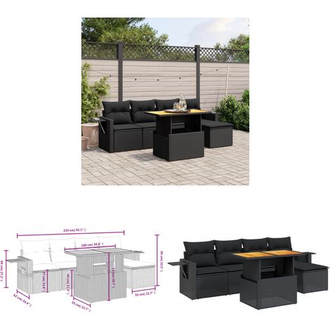 6-tlg. Garten-Sofagarnitur mit Kissen Schwarz Poly Rattan - Gartenmöbel - Outdoor Möbel - Rattan Gartenset - Lounge Set - Sofasitzgruppe - Home & Living (1/3)