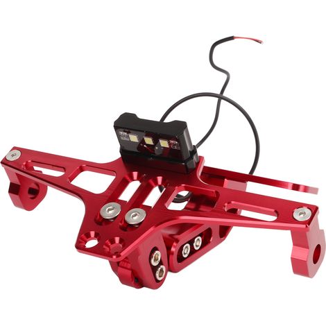 Support de plaque moto réglable, porte-plaque avec feu arrière rouge, robuste et universel pour motos, cruiser et scooters. (1/5)
