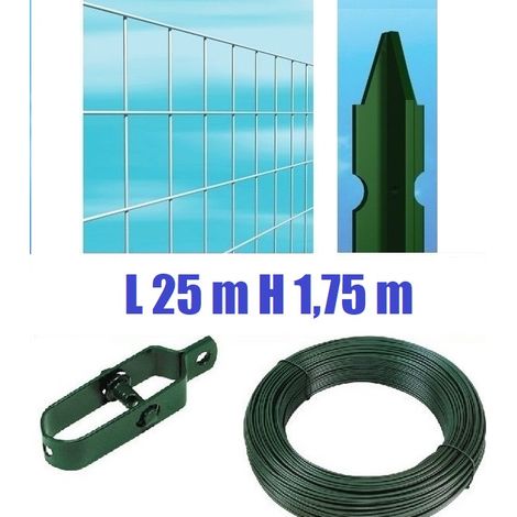 Recinzione Completa Eco 25mt Lineari Rete Metallica Zincata (Rete h175 cm) (Maglia:mm50X75) con Paletti Plastificati nel Cemento (1/2)