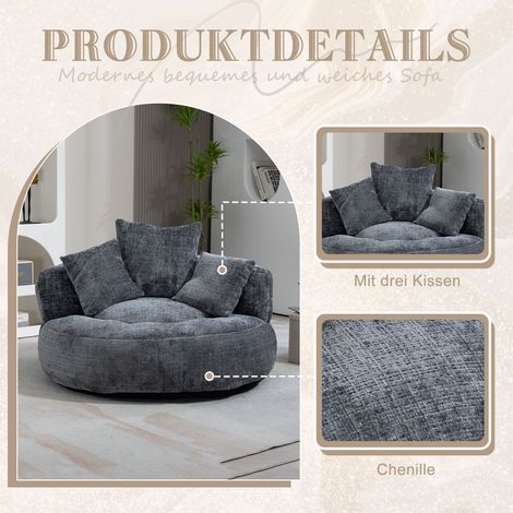 Canapé lounge résistant, fauteuil gaming dossier haut avec trois coussins, pouf siège couché pour adulte et enfant, intérieur et extérieur, chambre ou bureau (Chenille Gris)