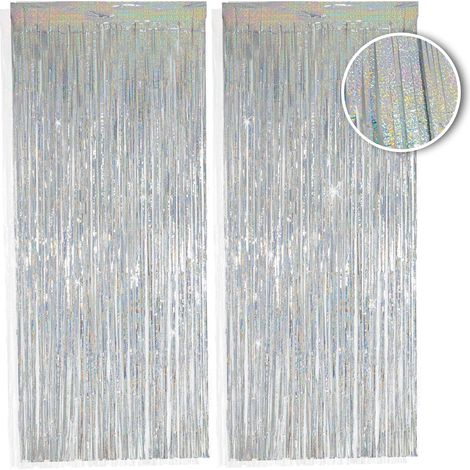 2 rideaux en franges argenté, 1x2m - décoration scintillante pour le Nouvel An dans un style métallique étincelant, guirlande en franges pour votre fête (1/4)