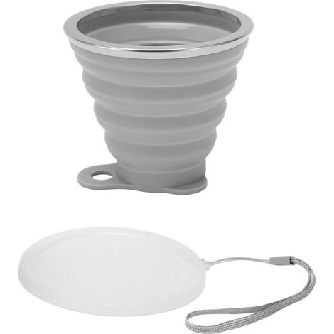 Gobelet pliable en silicone avec couvercle, tasse de voyage réutilisable de qualité alimentaire, verre rétractable pour boissons en extérieur, gris (1/5)