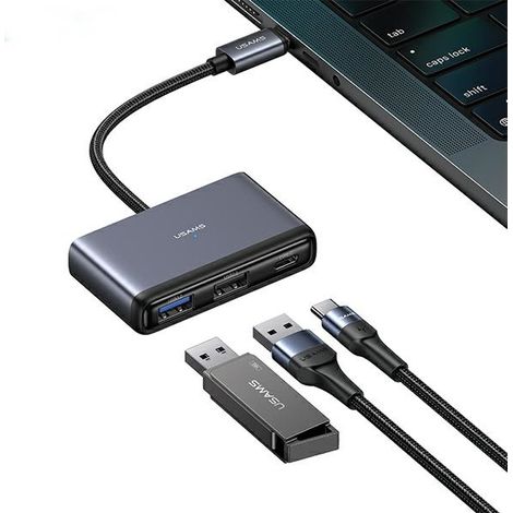 Adaptateur hub USB 5 en 1 USAMS (USB 2.0/3.0/USB-C, gris) (1/5)