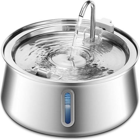 Distributore d'acqua per gatti in acciaio inox di grande capacità (4 litri) con finestra di erogazione, filtrazione e purificazione automatiche. Compatibile con USB.