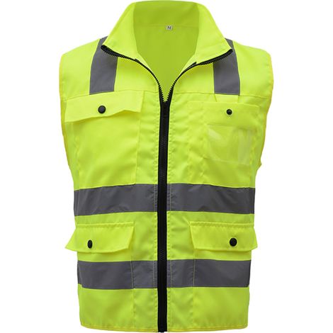 SFVest Gilet de Sécurité Reflecteur Haute Visibilité à Multi Poches Vêtement de Travail Sécurité Pour Jour Nuit Moto Vélo Gilet d'Avertissement