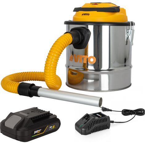 Aspirateur de cendres 20V + Batterie lithium 2Ah Cuve inox 12L + Filtre HEPA + Chargeur VITO