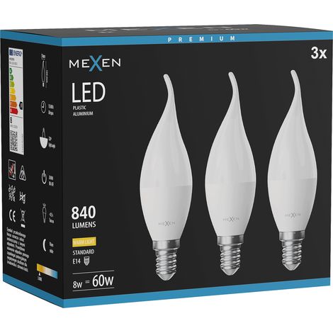 Mexen Nova 3x Ampoule LED flamme E14, C37, 8W, Chaude - 3000K, 840 lm - L106-E14-0830-01x03 (1/5)