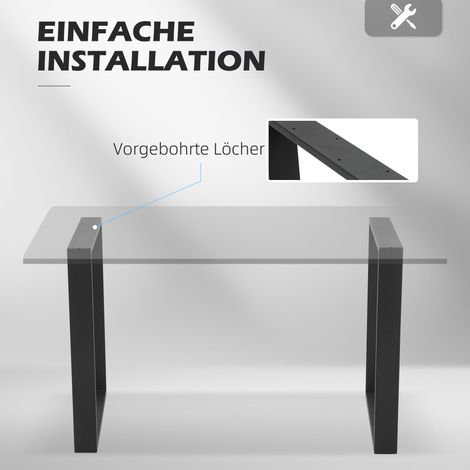 Pieds de table en acier noir, 2 unités, 72 x 60 cm, trous pré-percés, style industriel (1/4)