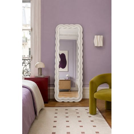 LunaMirror Charlotte Ganzkörperspiegel 160 x 60 cm, dichte Wellenform mit abgerundeten Ecken, gepolsterter Samtrahmen Weiß (1/5)