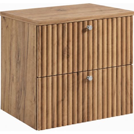 Mobile sottolavabo sospeso 60 cm, 2 cassetti, con piano, Rovere Craft Dorato / piano Rovere Craft, maniglie argentate, 60 x 44,4 x 58,6 cm (1/5)