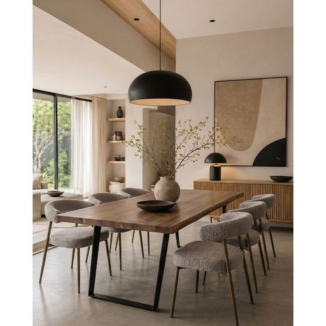 Nova - Table à manger industrielle en bois massif et métal noir (1/5)