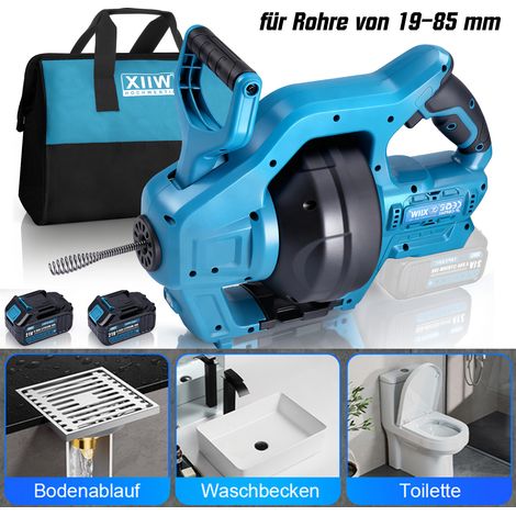 650RPM Kit de Furet Déboucheur de Canalisations, Spirale de 7 mm avec Tête de Forage de 12mm pour Tuyaux de Ø19-85mm, Outil de Nettoyage de Tubes, Compatible Makita 18V Batterie, Batteriex2+Chargeur (1/5)