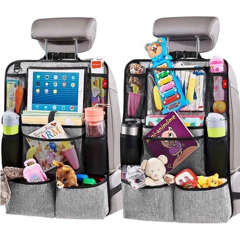 Ensemble de 2 pièces - Accessoires auto - Tapis de rangement pour siège arrière - Organisateur de voiture - Tapis auto enfant - Tapis organisateur pour siège arrière - 65 x 45 cm - Gris (1/5)