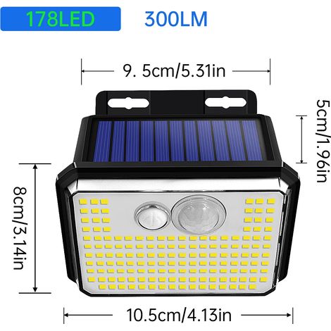 (2PCS-178led) Lot de 2 lampes solaires d'extérieur étanches IP67, étanches, avec détecteur de mouvement et lampe de sécurité solaire. (1/5)