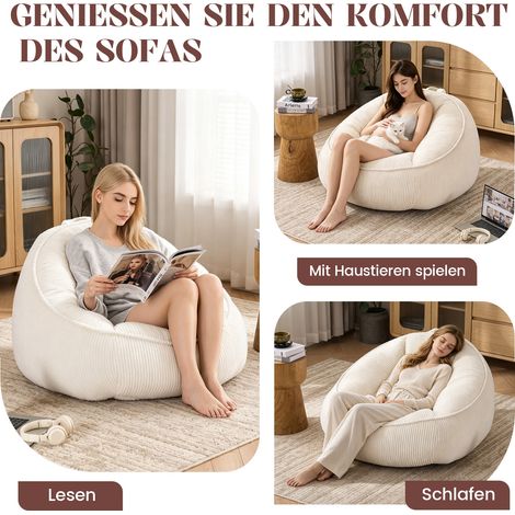 Pouf poire géant pour adulte et enfant, fauteuil suspendu cosy pour salon, chambre, salle de jeux ou bureau, taille moyenne, couleur beige (1/5)