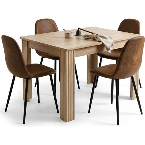 FurnitureR Essgruppe Eiche Optik mit 4 Polsterstühlen Küchenmöbel Set Esstisch in Eichenoptik mit vier Wildlederoptik-Stühlen für stilvolle Mahlzeiten zu Hause (1/5)