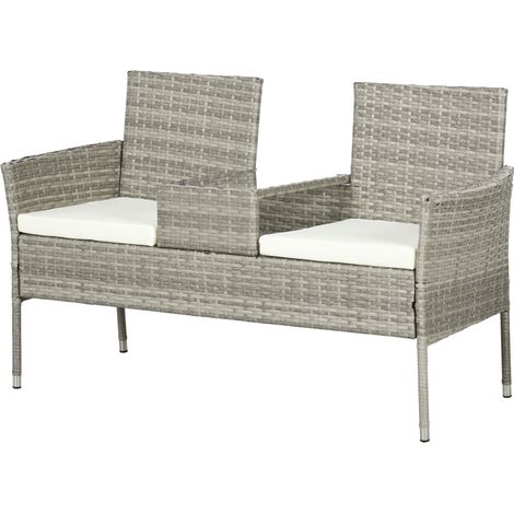 Divanetto per Esterni 2 Posti con Tavolino da Caffè 137x59x82 cm in Acciaio e Rattan PE Grigio e Crema