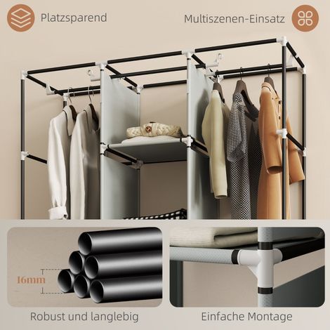 Armoire en tissu avec penderie, tiroirs et fermeture éclair, placard pliable 125x43x162,5 cm, gris clair, idéal chambre et dressing. (1/5)