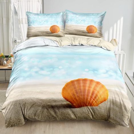 Bettwäsche-Set 2-teilig 135x200cm mit Strandmotiv, Mikrofaser, Reißverschluss