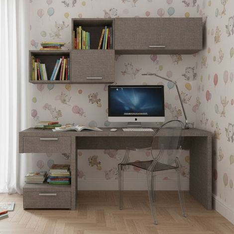 Angolo studio moderno con cassettiera sfalsata per cameretta - Grigio fumo