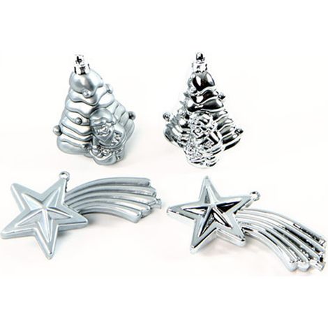 Lot de 4 Boules de Noël 2 Sapins et 2 Étoiles Brillant et Mat (1/2)