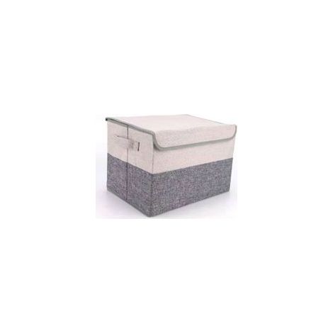 Lot de 4 grandes boîtes de rangement pliables avec couvercle, panier de rangement en tissu avec poignées pratiques, tissu doux en forme de cube – Gris + beige