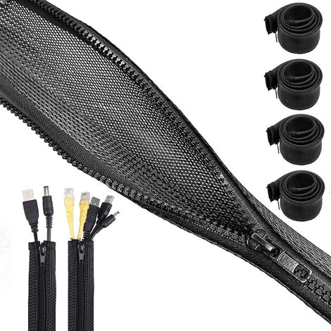 Gaine de câble épissable 4 pièces 1.5m – Matériau ignifuge PET – Pour câbles de 20-25mm – Protection et rangement bureau (1/5)