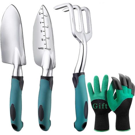 Ensemble d'outils de jardin 3 pièces, outils à main robustes en aluminium moulé, pelle, truelle et râteau de jardin. (1/5)