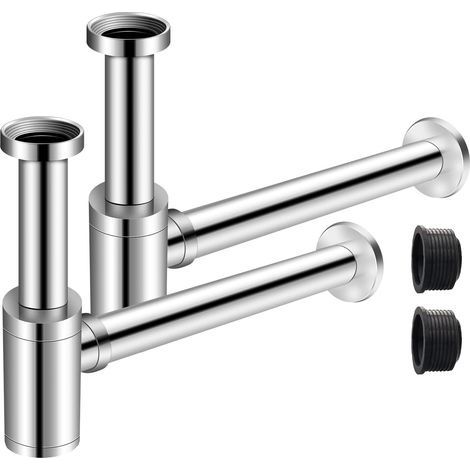 2 X Siphon de Lavabo Chromé Universel Tube Siphon de Lavabo Siphon en Acier Inox 1 1/4 x 32mm Salle de Bain Siphon Évier Métal Siphon à Tube Siphon à Tube Syphon Lavabo Reglable Anti Odeur (1/5)