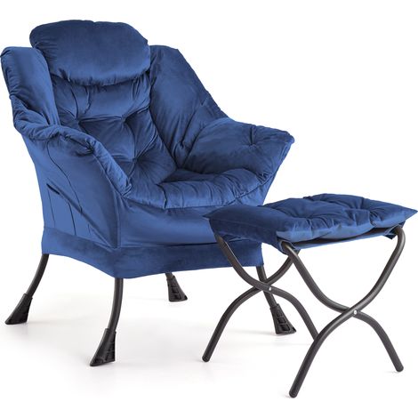 Fauteuil Relax Oversized Avec Ottoman, Ergonomic, Capacité 180kg, Repose-pieds Pliable, Pochette Latérale, Chambre, Bureau, HLR-64 (1/5)
