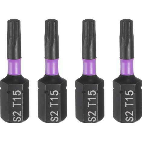 4pcs T15 Embout de Tournevis Torx 1/4" Tige Hexagonale 25mm/1" Longueur Magnétique Étoile 6 Pans Acier S2 Forets de Tournevis et de Perceuse Électrique (1/5)