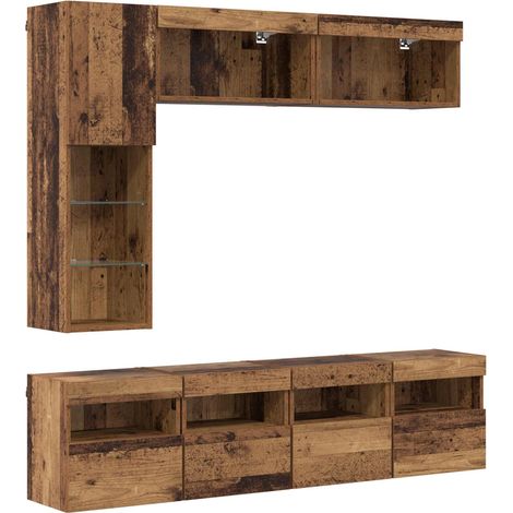 Maison Exclusive - Meuble TV avec LED 7 pcs Bois ancien Bois d'ingénierie