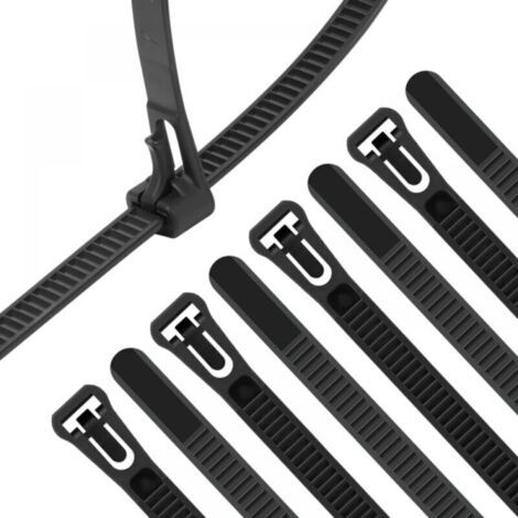 100 Pièces Collier De Serrage Noir Plastique Réutilisables, 300mm X 7.5mm, Attache Câble Colorées, Serre Câbles Nylon, Colliers Serre-Cable Résistant Aux Uv (1/5)