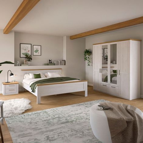 Ensemble 3 éléments pour chambre décor blanc et naturel - VERONICE (1/4)