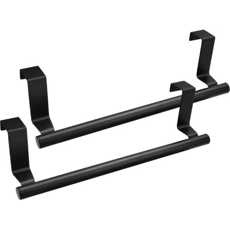 Toallero para colgar sobre la puerta, no requiere taladrar, para cocina, baño y armario, 23 cm, 2 unidades (negro) (1/4)