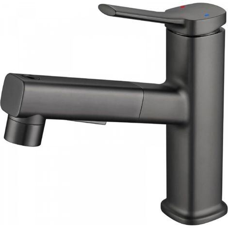 Robinet de salle de bain, trois modes d'eau (jet, jet, fontaine), pulvérisateur extractible (gris) (1/5)