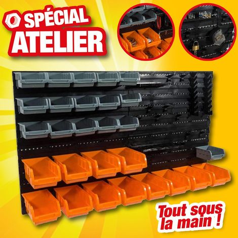 Rangement d'atelier avec panneaux, 2 supports et 28 casiers de rangement mural (1/5)