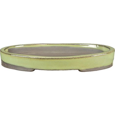 Sottovaso per bonsai ovale in gres smaltato verde 21x13x2 cm - BJA17a