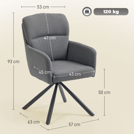 Chaise de salle à manger rembourrée, chaise de cuisine avec rembourrage épais, accoudoirs, pieds en métal, grise (1/5)