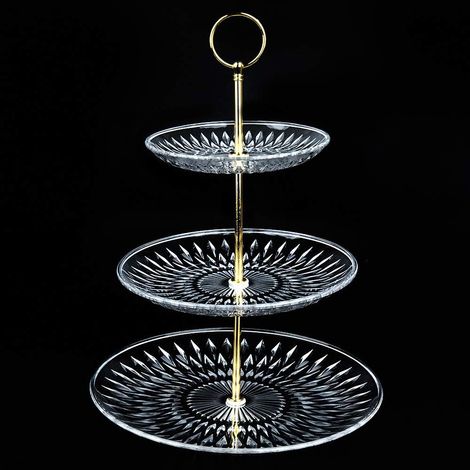 Présentoir à Gateau en Ardoise 3 étages, Hauteur 35cm Rond Assiette à Gateau en Acrylique, Dessert Support Cupcakes Stand 15/20/25cm avec Poignée Doré pour Biscuits, chocolats ou Fruits (1/5)