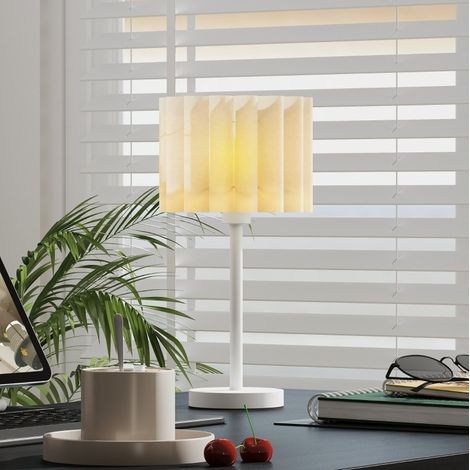 Tischlampe mit Wellen-Schirm, E27-Fassung, Druckschalter, weiß, ohne Leuchtmittel HAVRYA (1/5)