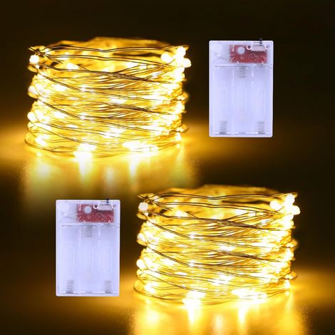 Guirlande lumineuse à piles en fil de cuivre pour éclairage intérieur et extérieur, chambre, décoration de mariage, fête, Noël, sapin de Noël (blanc chaud, 1 pièce 5M50Leds) [Classe A]