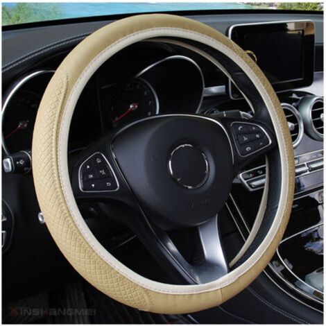 Couvre de Volant Voiture Antidérapant Respirant Souple, Couvre Volant en Microfibre Cuir Souple, Couvre Volant Voiture, Taille Universelle Diamètre 38cm, pour Van Truck SUV(Beige) (1/5)