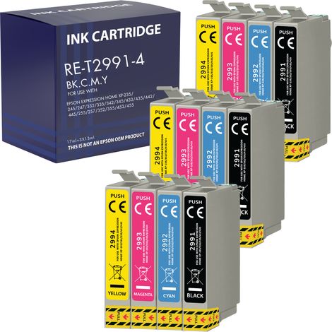 Cartouche d'encre remplacement pour Epson 29XL compatible Expression Home XP-235 XP-245 XP-250 XP-255 XP-335 XP-340 XP-350 XP-355 XP-435 XP-440 XP-445 XP-450 XP-455 Pack 3 Noir 3 Cyan 3Magenta 3Yellow