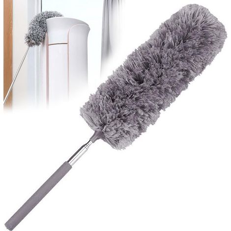 Plumeau télescopique extensible jusqu'à 80 cm, brosse à poussière avec manche réglable, accessoire de nettoyage pratique pour maison et surfaces difficiles d'accès, gris (1/5)