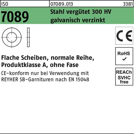 ISO 7089 Scheibe Stahl CE 27mm (28x50x4 ) galvanisch verzinkt ohne Fase Form A 50 Stk