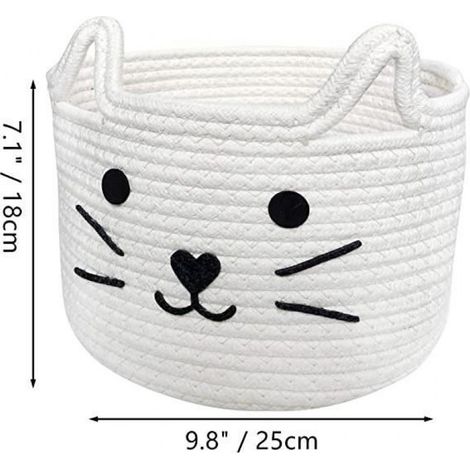 Boite de rangement - - Panier à linge - Motif chat - Corde 100% coton - 25x18 cm (1/4)