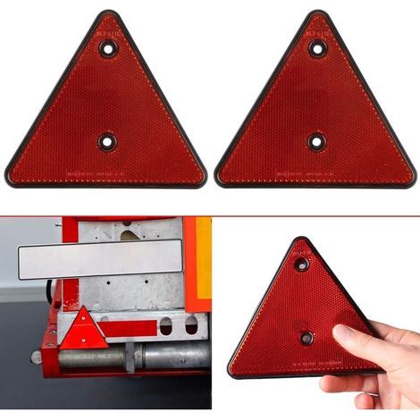 Réflecteur de Remorque Triangulaire, Lot de 2, 15 x 15 x 15 cm, Espacement Trous 70 mm, Réflecteur A Visser Ou Adhésif Gauche/Droit, Triangle Voiture Réfléchissant Arrière Standard Homologué E (1/5)