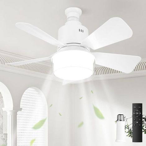 Ventilateur Plafond avec Lumière, 72W Ventilateur Silencieux Plafond avec Douille E27, Abat-jour double couche, Dimmable Ventilateur Plafond LED pour Chambre Salon (Blanc + Connecteur rallonge) (1/4)